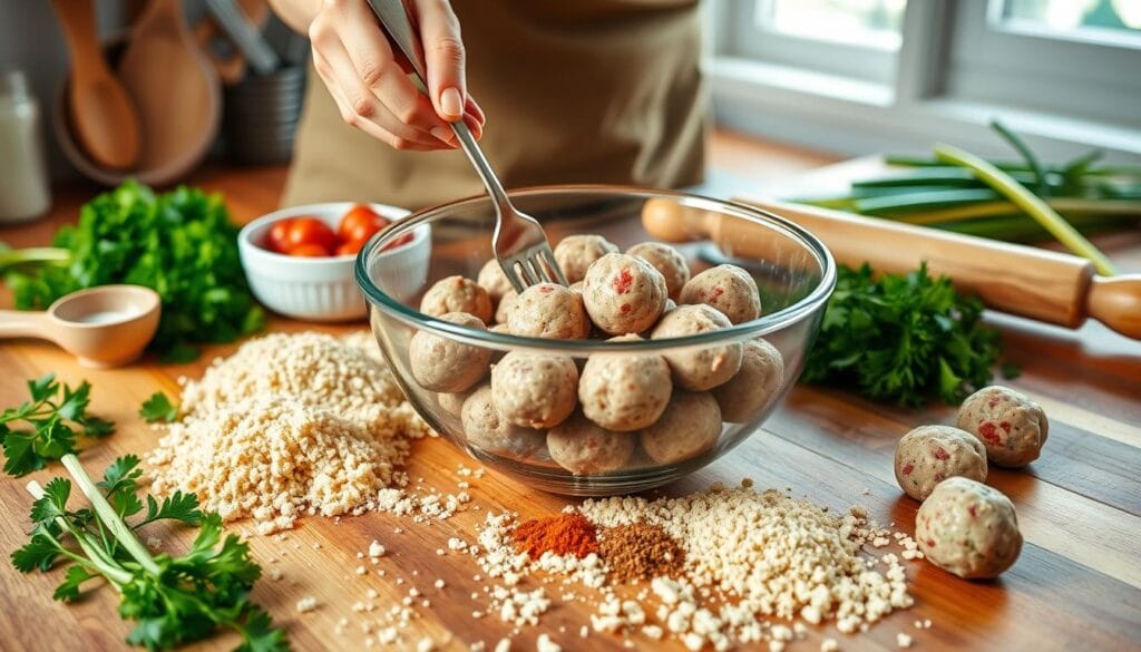 Mixing Sausage Balls Ingredients