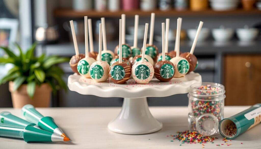 Starbucks-style cake pops with decorating tools